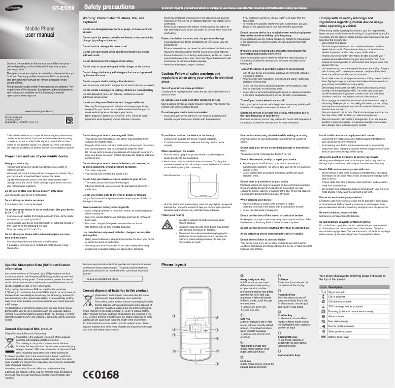 Página 1 del manual Manual de usuario Samsung GT-E1050