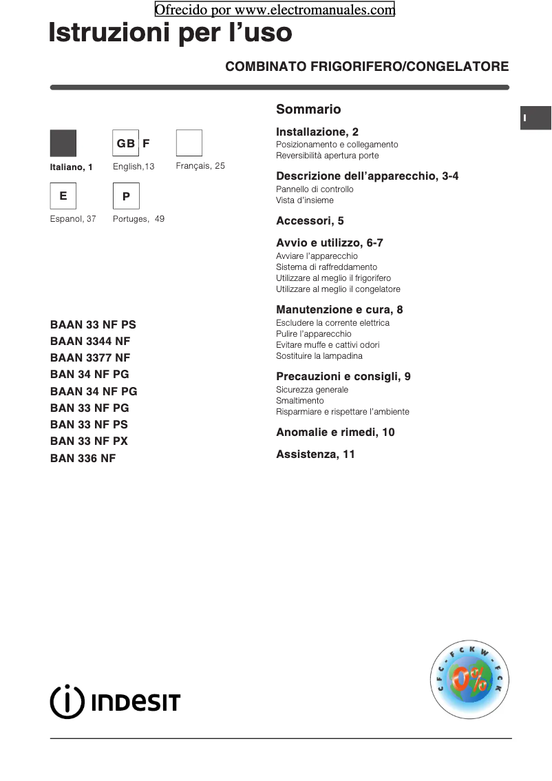 Página 1 del manual Manual de usuario Indesit BAN 34 NF PX