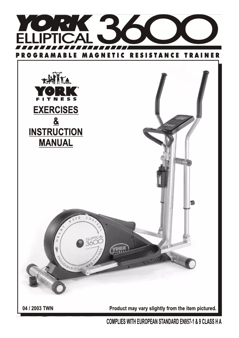 Página nº 1 - Manual de usuario York Fitness Elliptical (3600