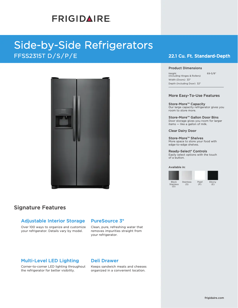 Página 1 del manual Ficha técnica Frigidaire FFSS2615TD