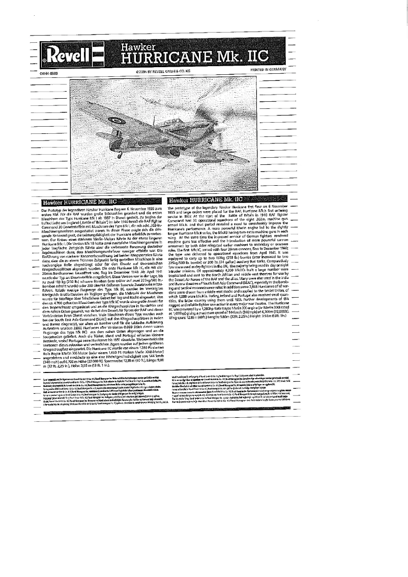Imagen de la primera página del manual del dispositivo Hawker Hurricane Mk.II