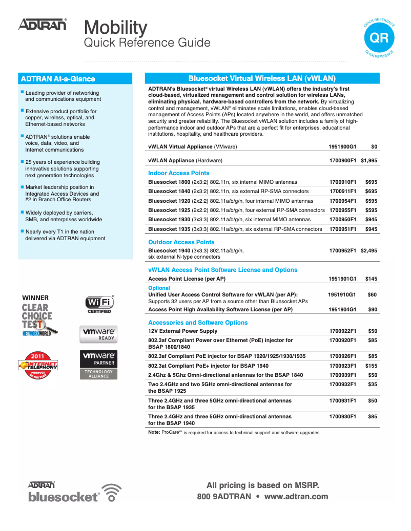 Imagen de la primera página del manual del dispositivo Bluesocket 1920