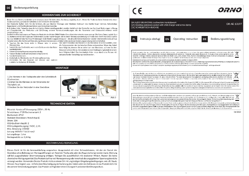 Imagen de la primera página del manual del dispositivo OR-AE-13197