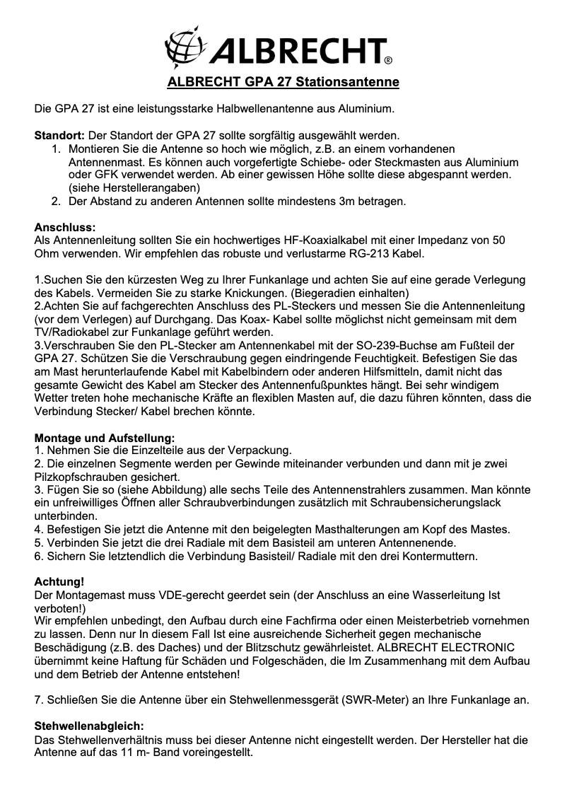 Imagen de la primera página del manual del dispositivo GPA 27