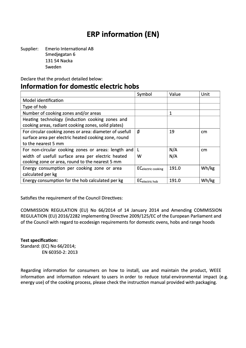 Página 1 del manual Ficha técnica Emerio IP-111233.1