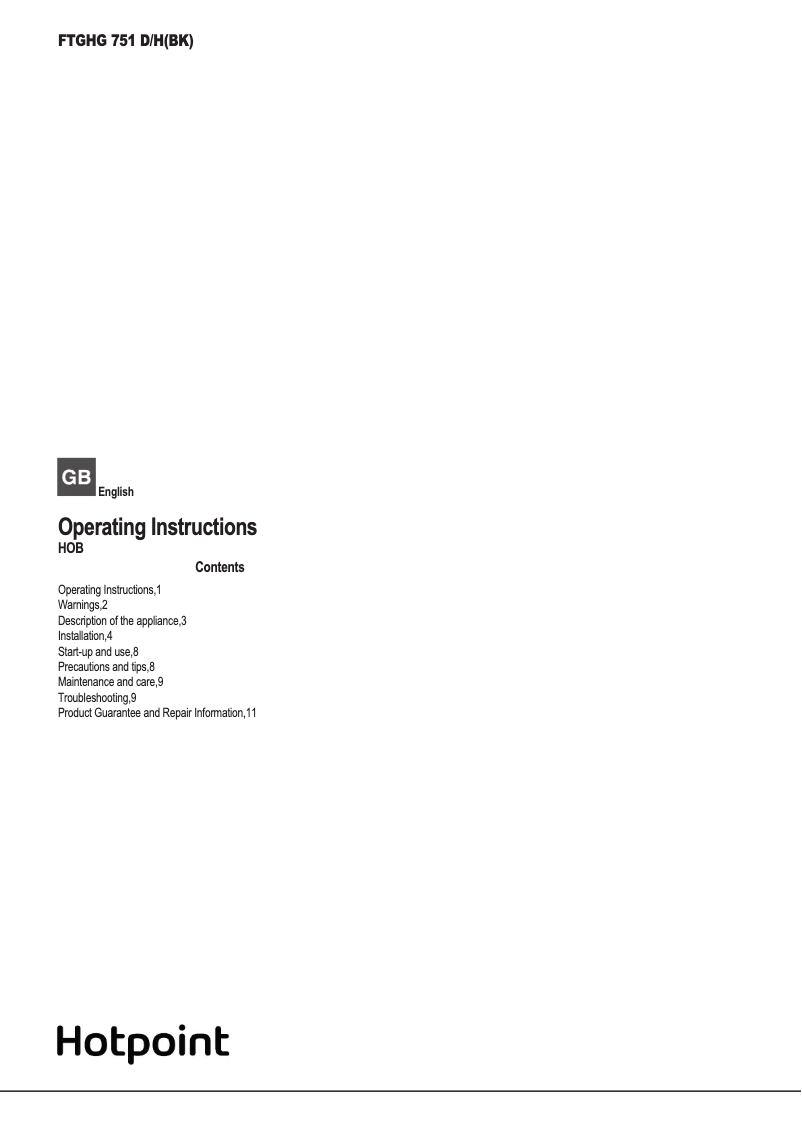 Imagen de la primera página del manual del dispositivo FTGHG 751 D/H