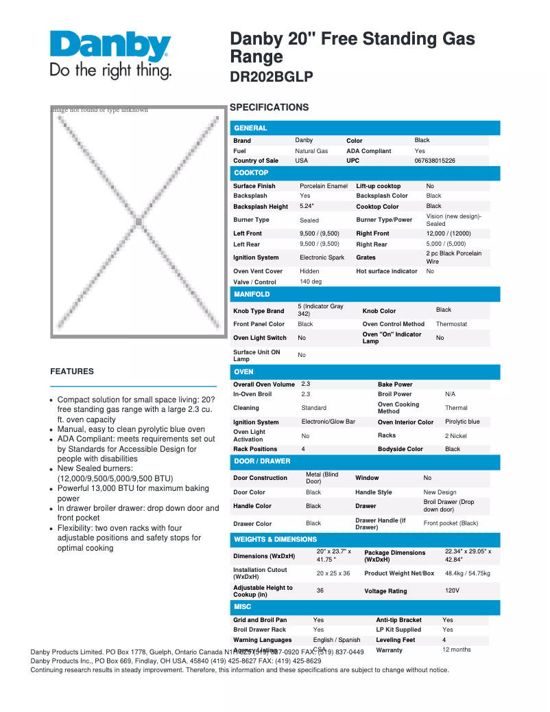 Página 1 del manual Ficha técnica Danby DR202BGLP