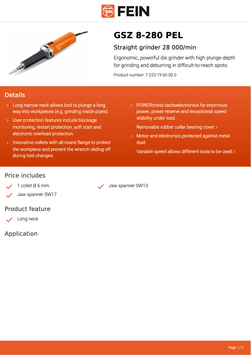 Página nº 1 - Ficha técnica Fein GSZ 8-280 PEL