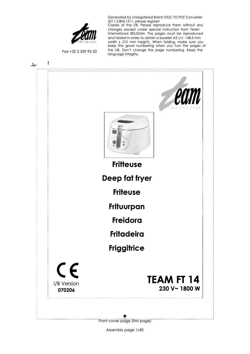 Imagen de la primera página del manual del dispositivo FT 14