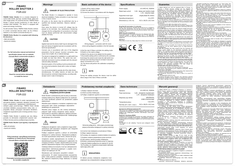 Imagen de la primera página del manual del dispositivo Roller Shutter 2