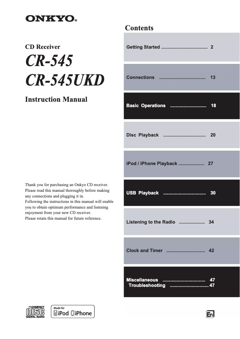 Imagen de la primera página del manual del dispositivo CR-545