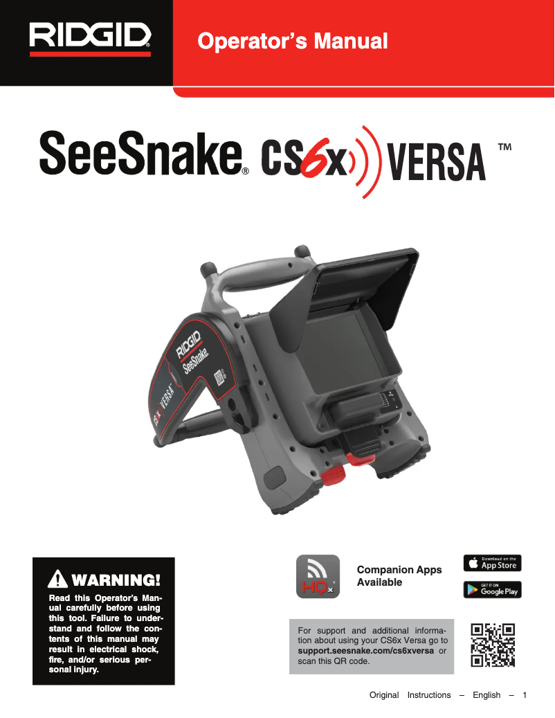 Página nº 1 - Manual de usuario Ridgid SeeSnake CS6x VERSA