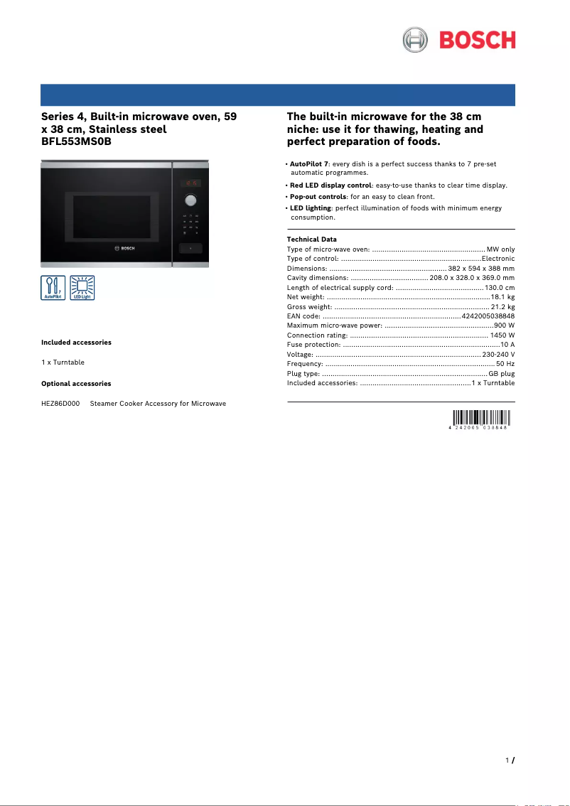 Página 1 del manual Ficha técnica Bosch Serie 4 BFL553MS0B