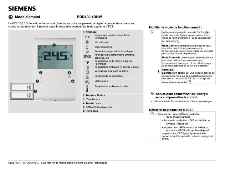 Imagen de la primera página del manual del dispositivo RDD100.1DHW