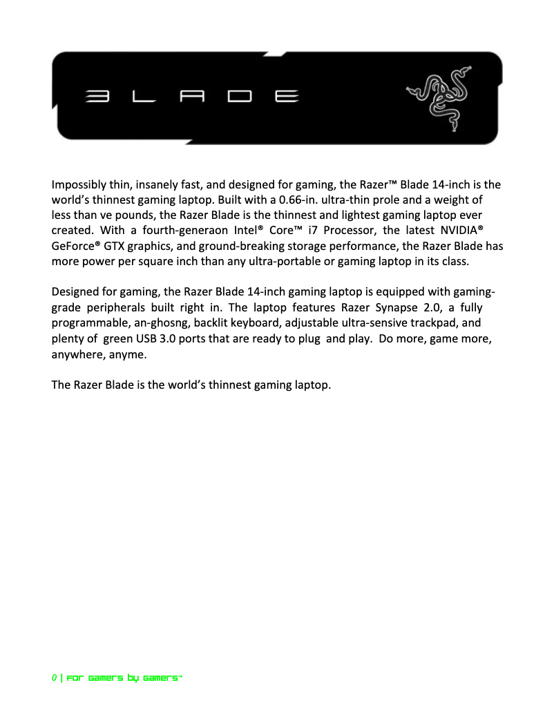 Imagen de la primera página del manual del dispositivo Blade RZ09-0116