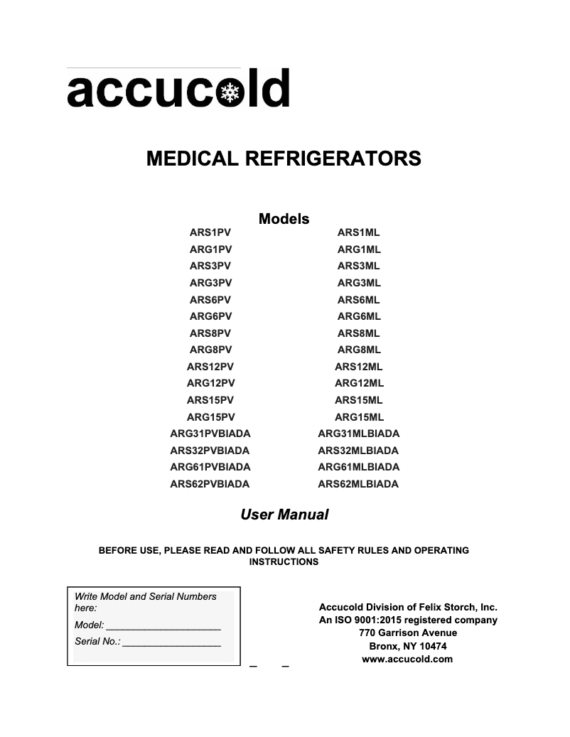 Imagen de la primera página del manual del dispositivo ARG31PVBIADA