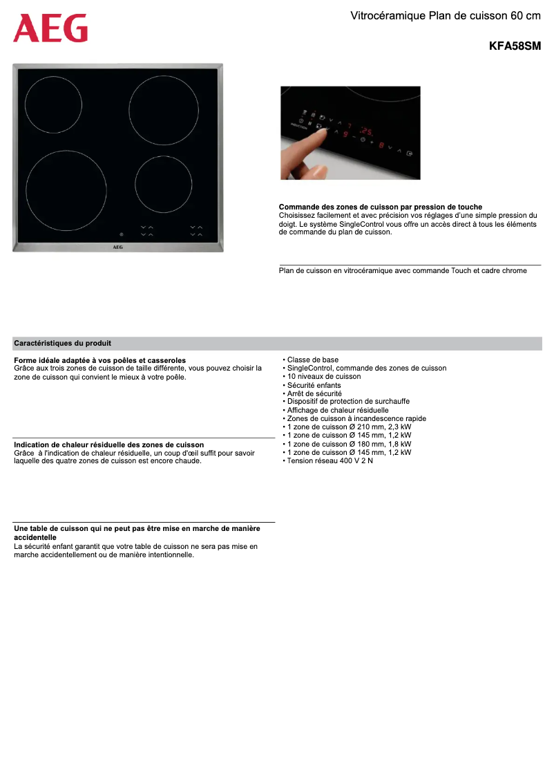 Página 1 del manual Ficha técnica AEG KFA58SM