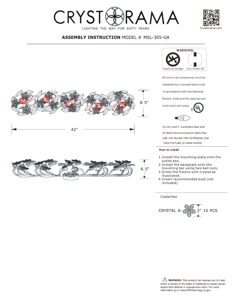 Página nº 1 - Manual de usuario Crystorama Marselle MSL-305-GA
