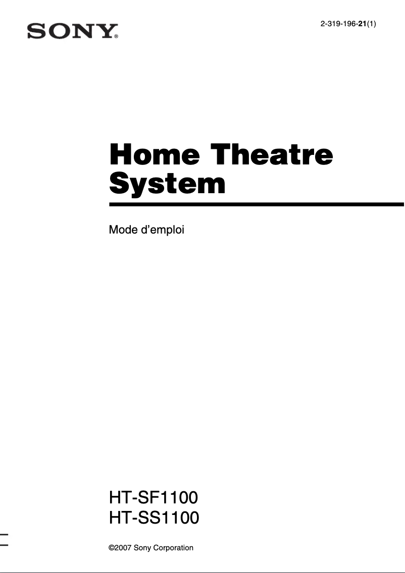 Página 1 del manual Manual de usuario Sony HT-SF1100