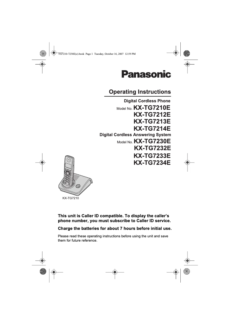 Imagen de la primera página del manual del dispositivo KX-TG7232E