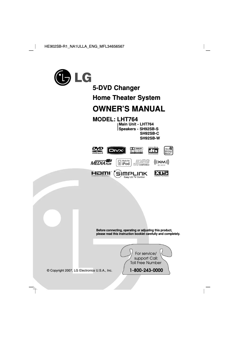 Página nº 1 - Manual de usuario LG LHT764