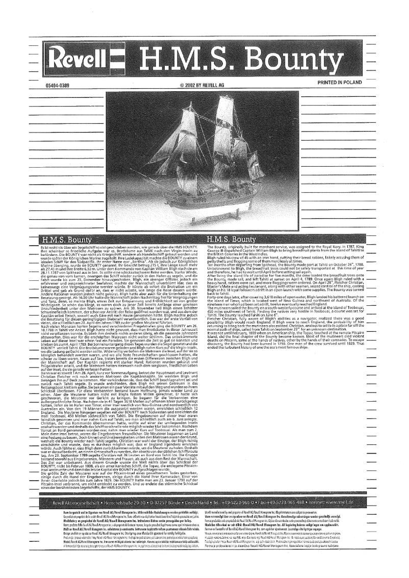 Imagen de la primera página del manual del dispositivo H.M.S. Bounty