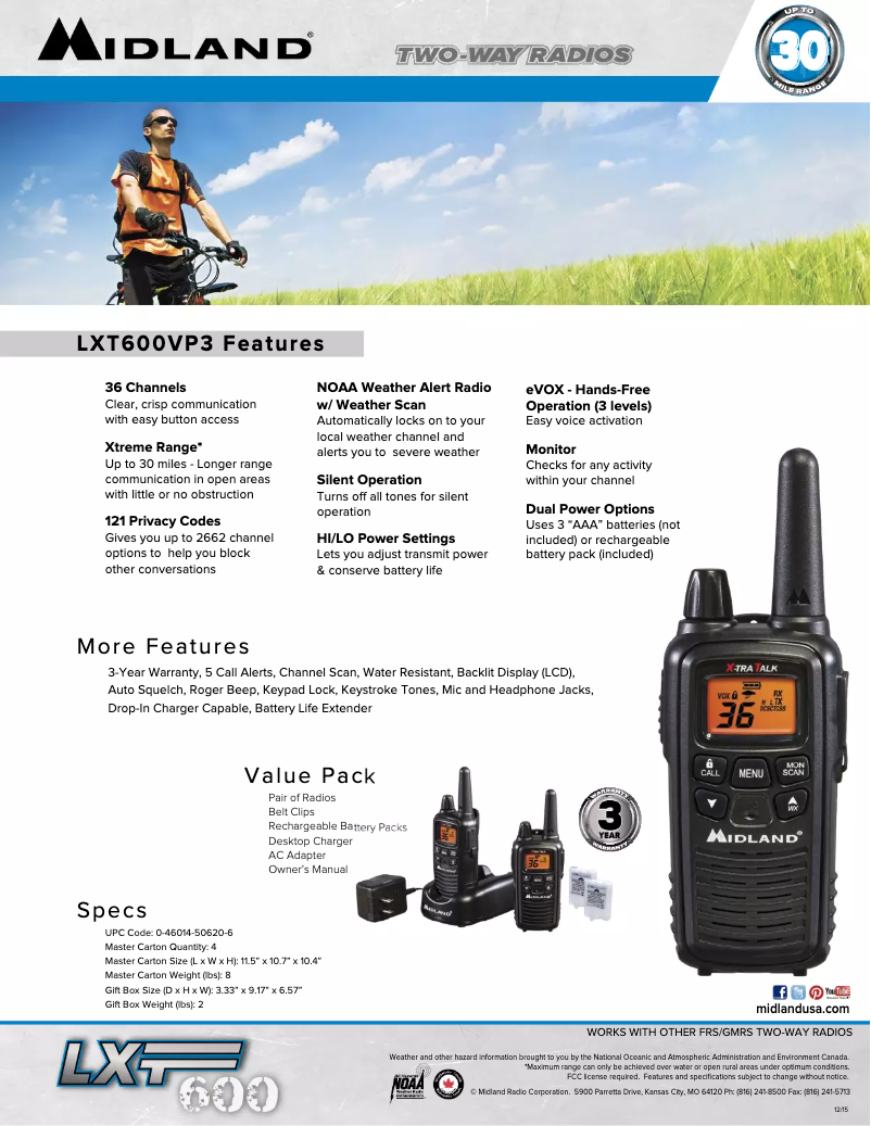 Página 1 del manual Ficha técnica Midland LXT600VP3