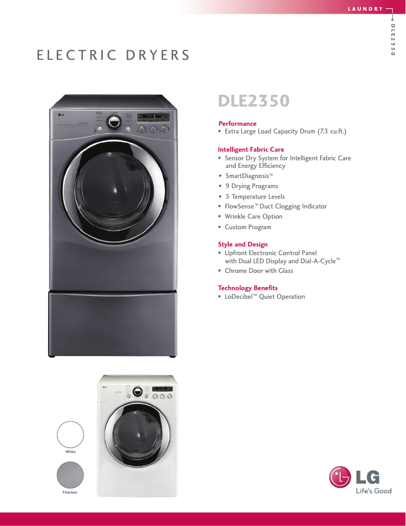 Página 1 del manual Ficha técnica LG DLE2350S