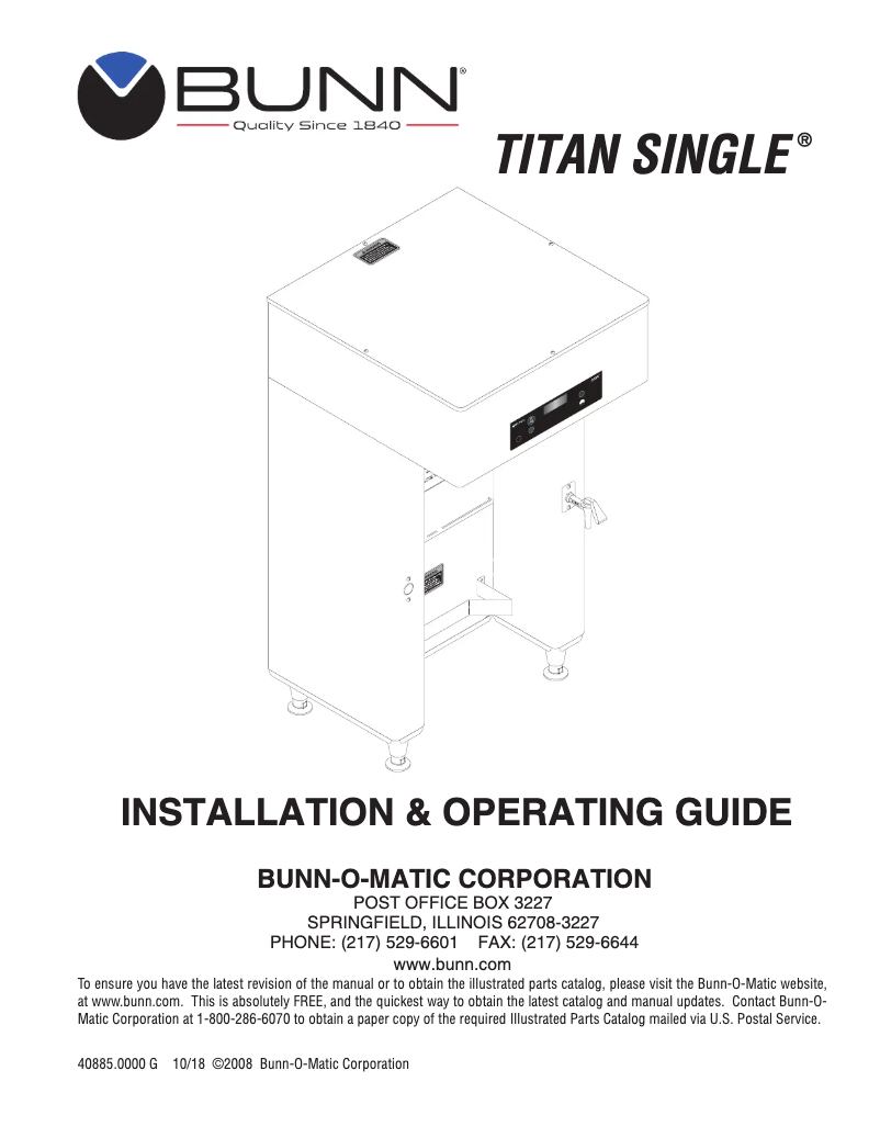 Página 1 del manual Manual de usuario Bunn Titan Single