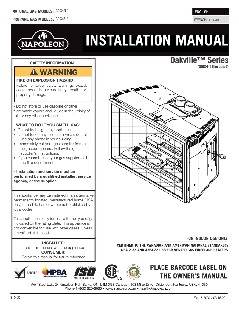 Página nº 1 - Manual de usuario Napoleon Oakville X4