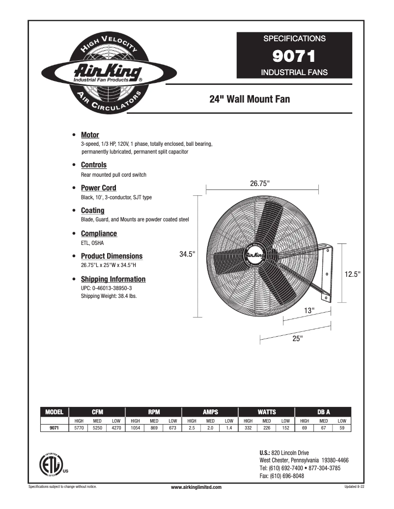 Página nº 1 - Ficha técnica Air King 9071