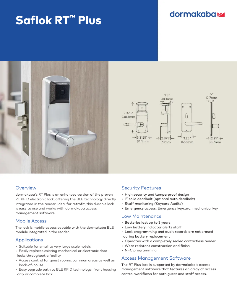 Imagen de la primera página del manual del dispositivo Saflok RT Plus