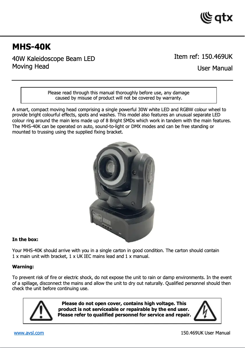 Imagen de la primera página del manual del dispositivo MHS-40K