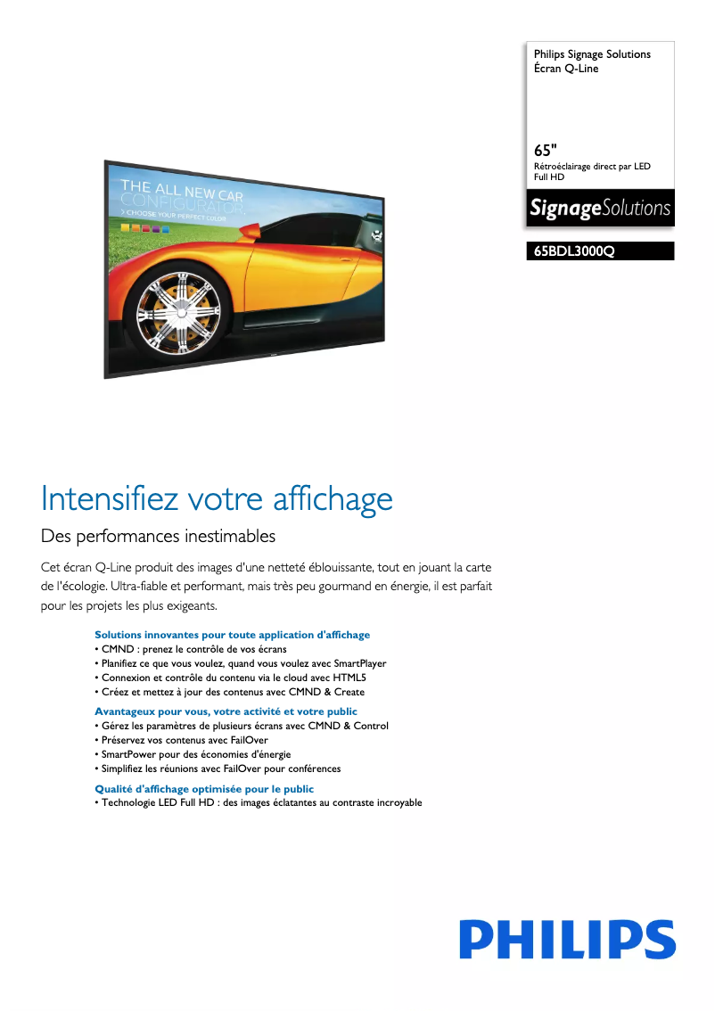 Página 1 del manual Ficha técnica Philips Q-Line 65BDL3000Q