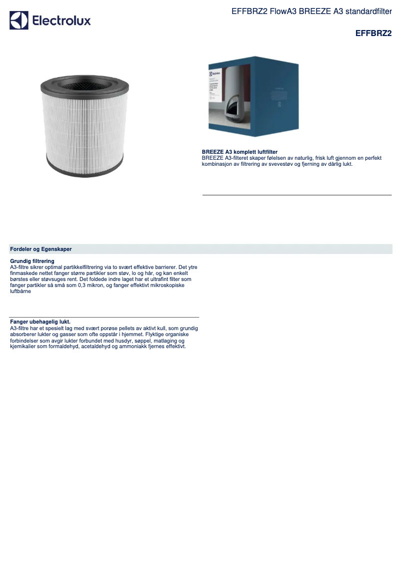 Página 1 del manual Folleto Electrolux EFFBRZ2