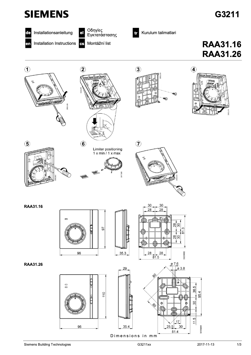 Página 1 del manual Manual de usuario Siemens RAA31.26