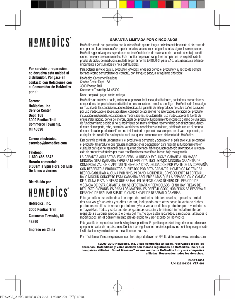 Imagen de la primera página del manual del dispositivo BPA-260