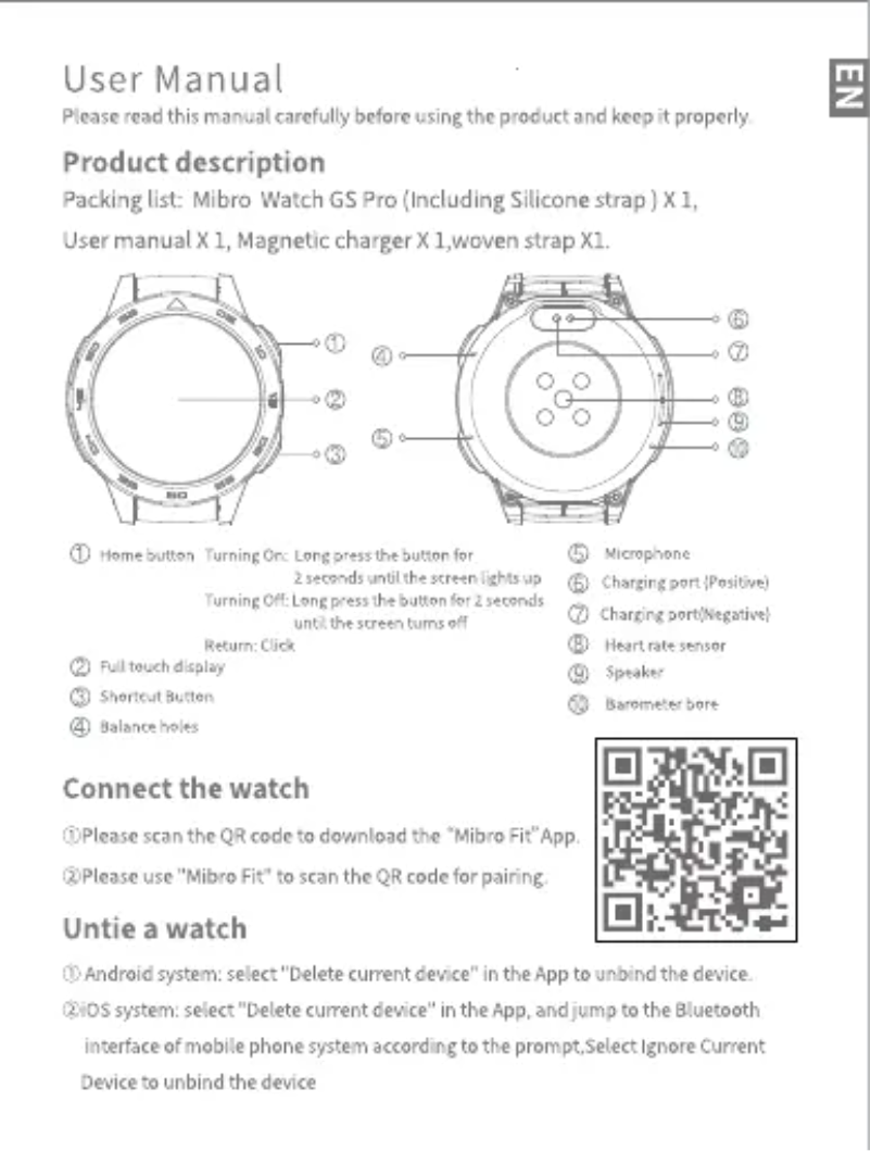 Página nº 1 - Manual de usuario Mibro Watch GS Pro