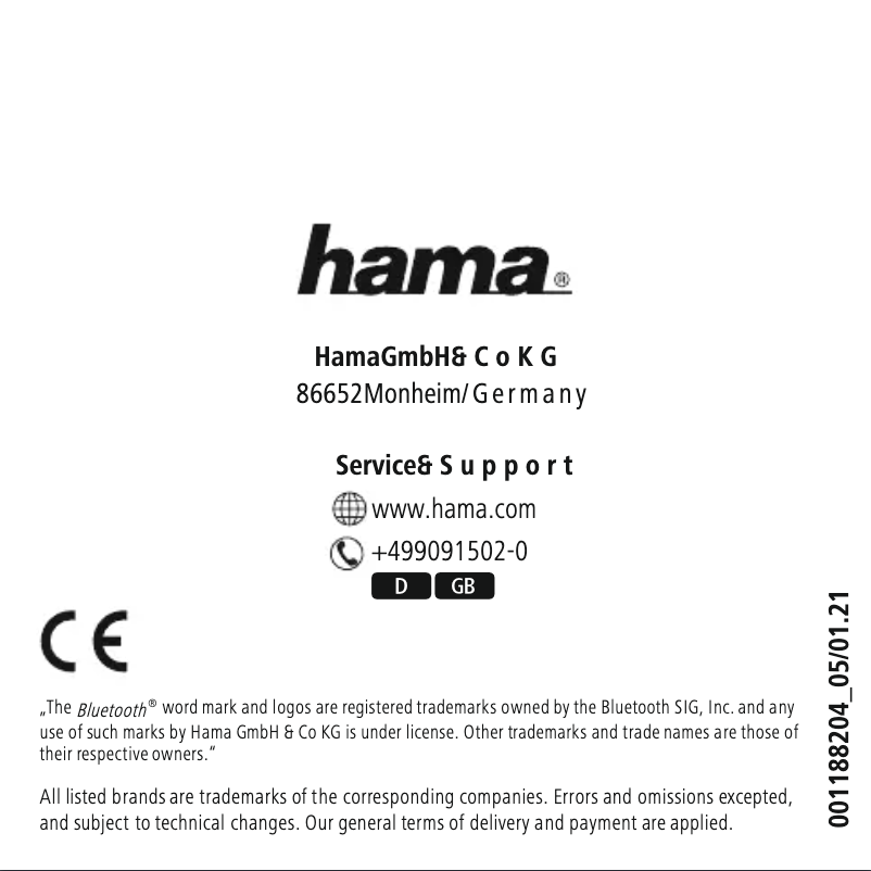 Página nº 1 - Instrucciones de seguridad Hama Tube 2.0 00188205