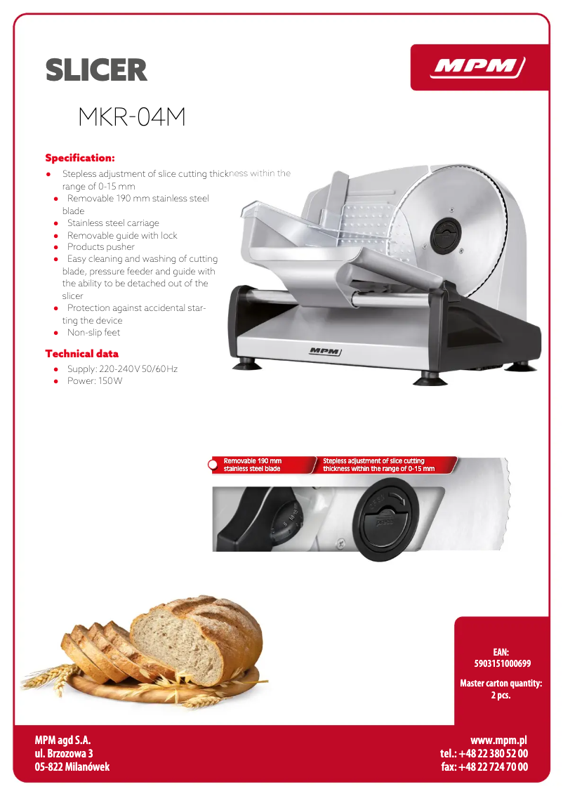 Página 1 del manual Ficha técnica MPM MKR-04M