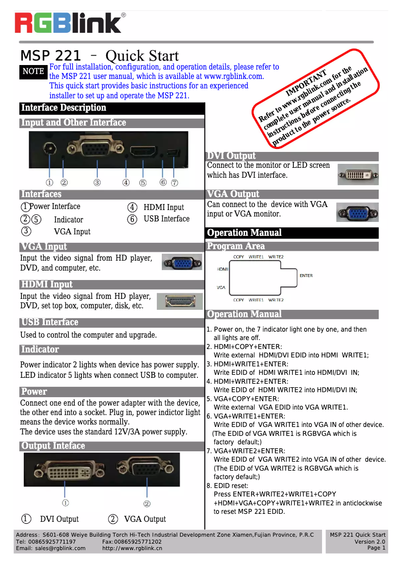 Imagen de la primera página del manual del dispositivo MSP 221