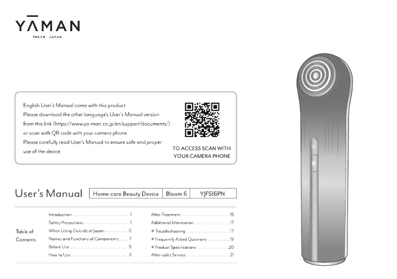 Página 1 del manual Manual de usuario YA-MAN Bloom 6