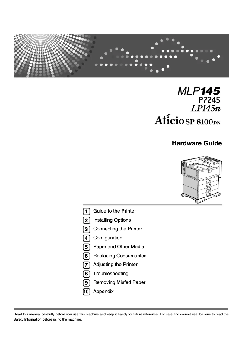 Imagen de la primera página del manual del dispositivo Aficio SP 8100DN
