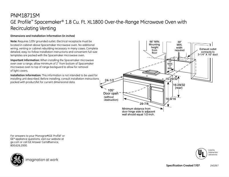Página 1 del manual Ficha técnica GE PNM1871SMSS