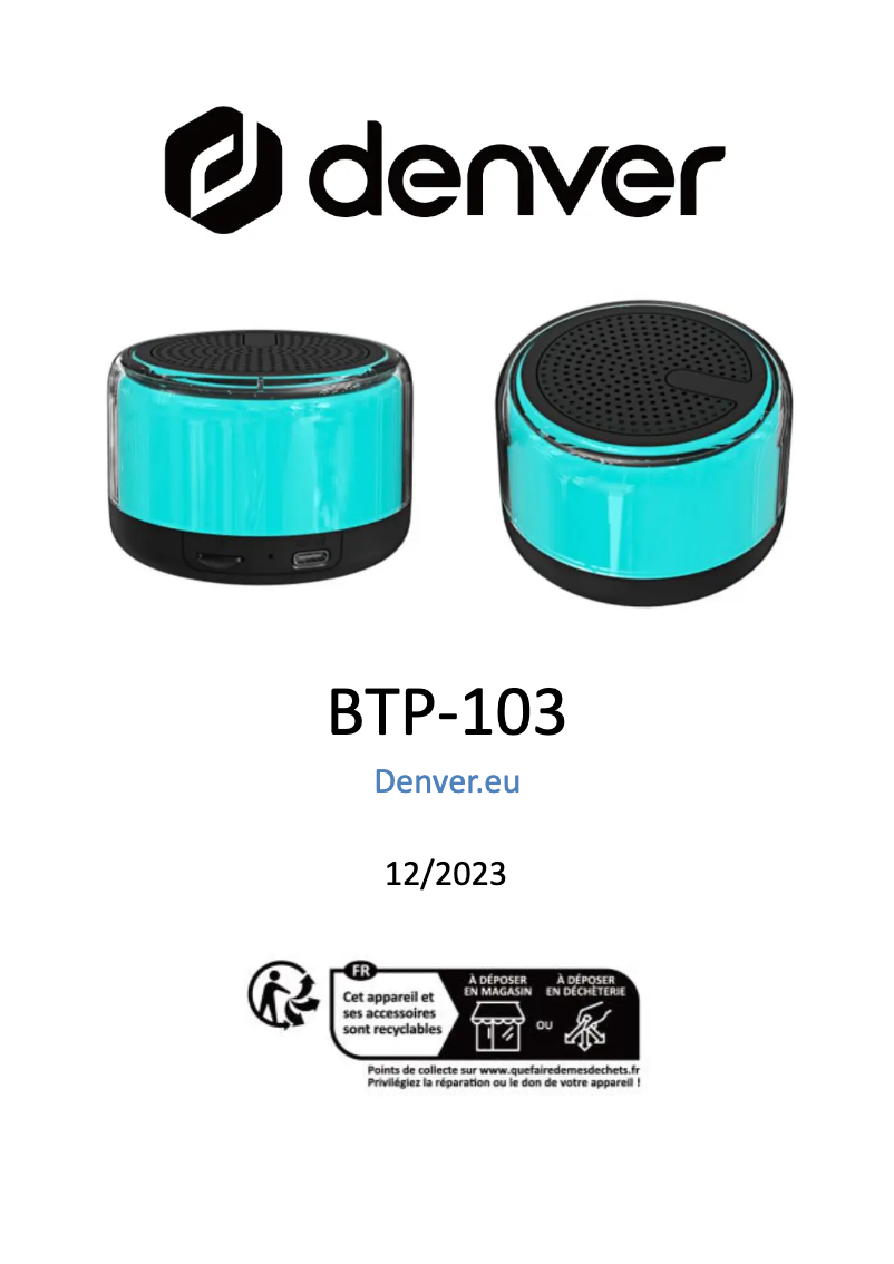 Página 1 del manual Manual de usuario Denver BTP-103