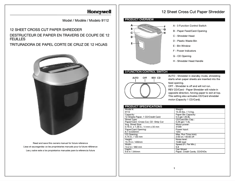Imagen de la primera página del manual del dispositivo 9112