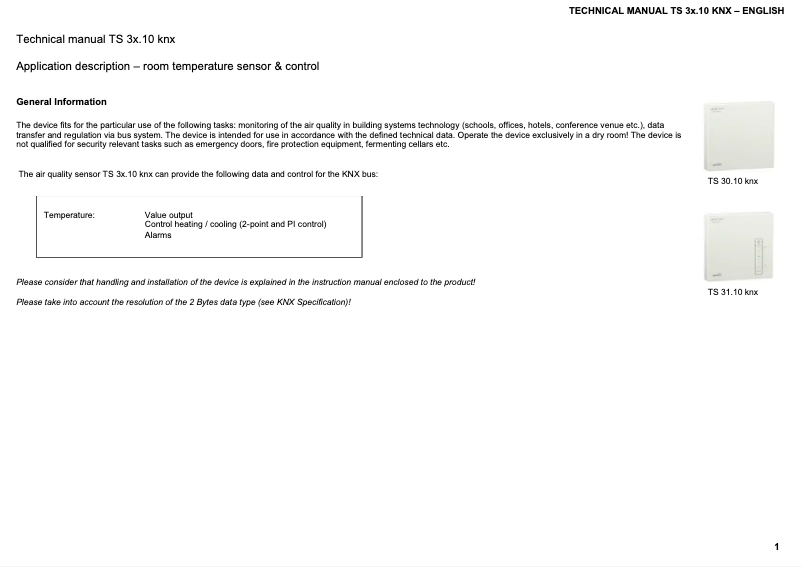 Imagen de la primera página del manual del dispositivo TS 30.10 knx
