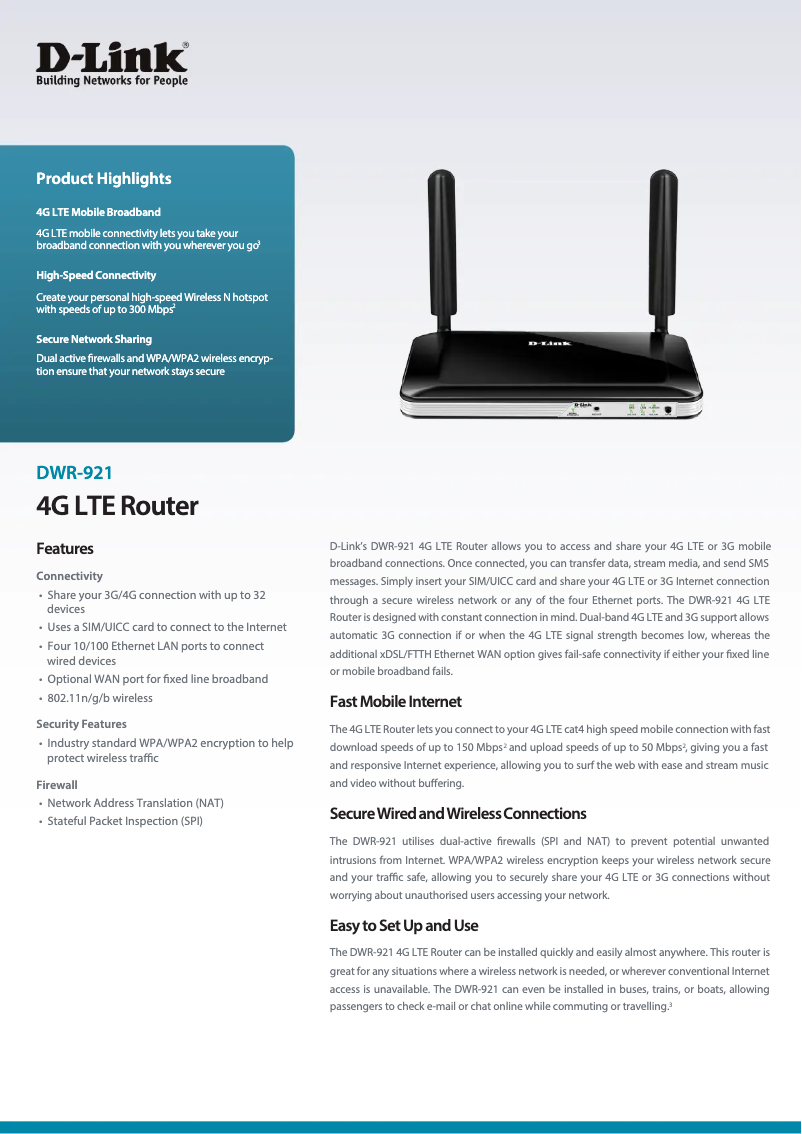 Imagen de la primera página del manual del dispositivo DWR-921