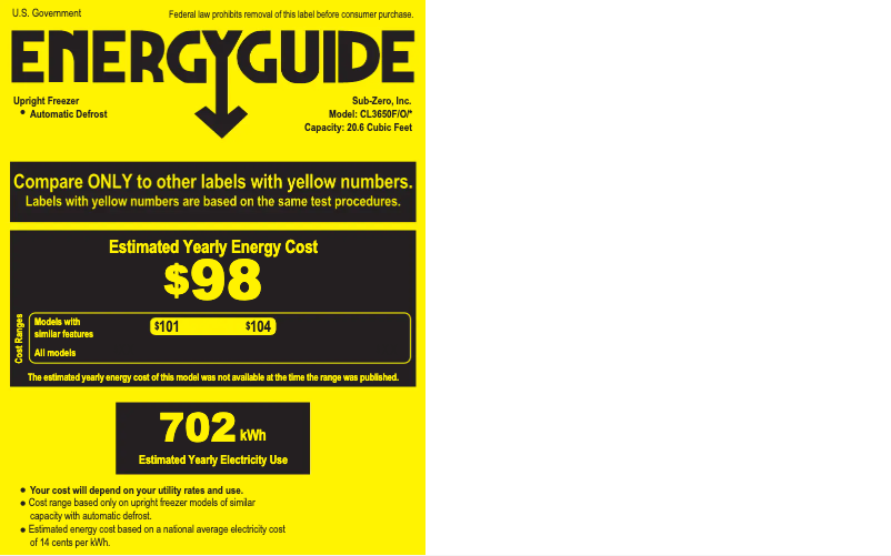 Página 1 del manual Etiqueta energética Sub-Zero CL3650F/O