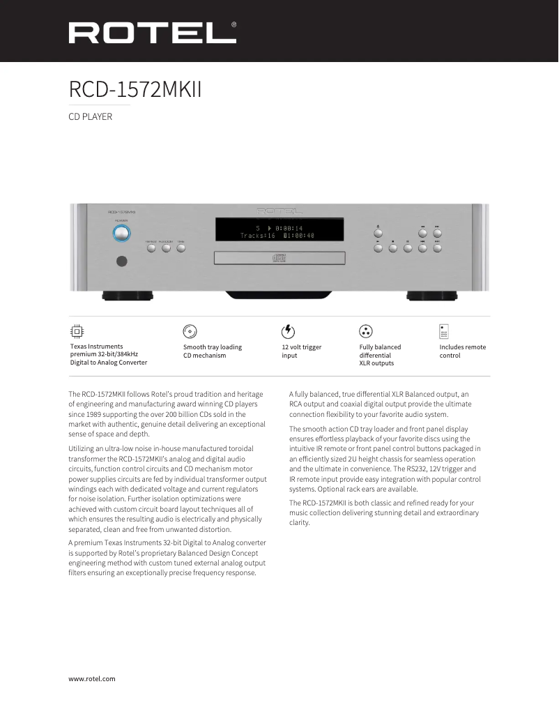 Página 1 del manual Ficha técnica Rotel RCD-1572MKII